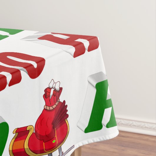 Ho Ho Ho Santa Sleigh Kersttypografie Tafelkleed (Voorbeeld)