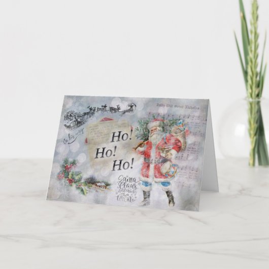 "Ho Ho Ho" Santa Vintage Kerst Kaart (Voorkant)