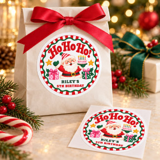 Ho Ho Ho Schattige Kerstman Kerstverjaardagsstrepe Ronde Sticker