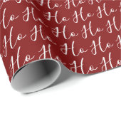 Ho Ho Ho Script Patroon Wit op Rode Kerst Cadeaupapier (Rol Hoek)