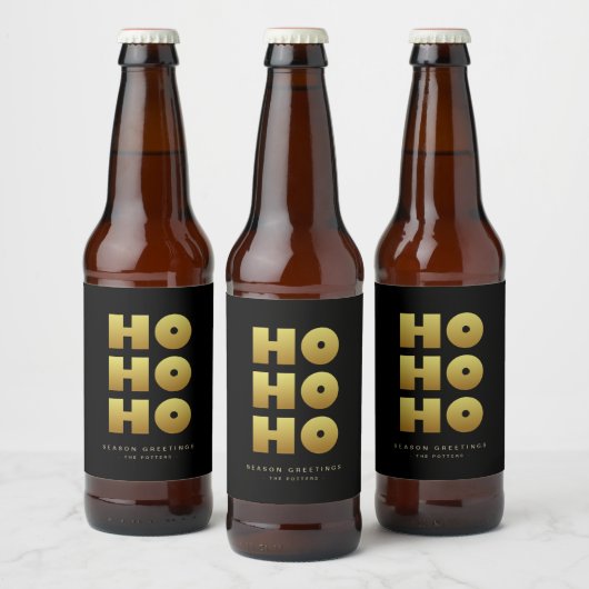 Ho Ho Ho | Simple Christmas Zwart & Goud Bier Bot Bier Etiket (Flessen)