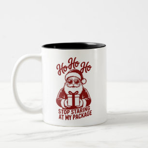 Ho Ho Ho Stop met Staren naar Mijn Pakket Snarky K Tweekleurige Koffiemok