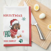 HO-HO-HO TECKEL KERSTMIS THEEDOEK (Quarter Fold)