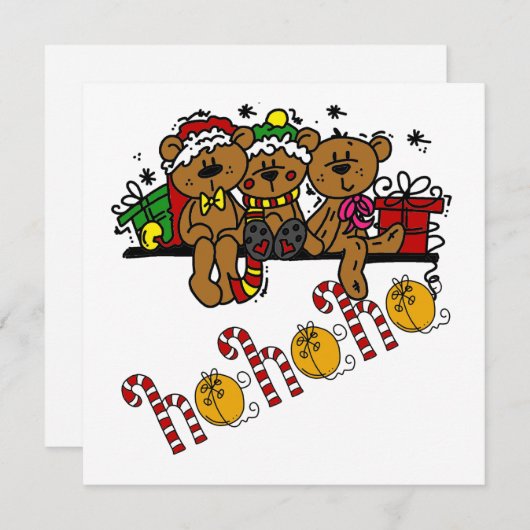 Ho Ho Ho Teddy Bears Feestdagenkaart (Voorkant / Achterkant)