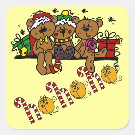 Ho Ho Ho Teddy Bears Vierkante Sticker (Voorkant)