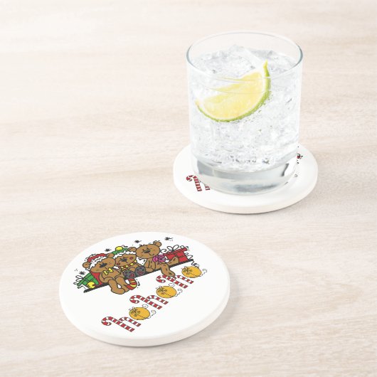 Ho Ho Ho Teddy Bears Zandsteen Onderzetter (Zijkant)