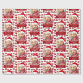 Ho Ho Ho Tekst Vakantie Patroon w Foto Kerstmis v2 Cadeaupapier (Vlak)