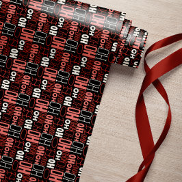 Ho Ho Ho Typografie Kerst Zwart Cadeaupapier