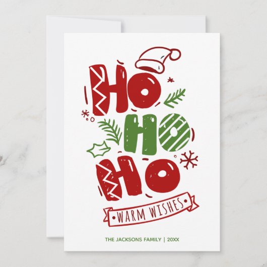 Ho Ho Ho Typografie Rood Groen Kerstmis Feestdagenkaart (Voorkant)