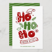 Ho Ho Ho Typografie Rood Groen Kerstmis Feestdagenkaart (Voorkant / Achterkant)