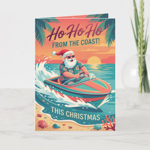 Ho Ho Ho Vanaf De Kust Snelboot Kerstman Feestdagen Kaart