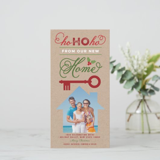 Ho Ho Ho Vanuit onze nieuwe thuis - mededeling ove Feestdagenkaart (Staand voorkant)