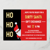 HO HO HO Vies Kerstfeest Zwart en Rood Folie Uitnodiging (Voorkant)