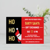 HO HO HO Vies Kerstfeest Zwart en Rood Folie Uitnodiging (Staand Voorkant)