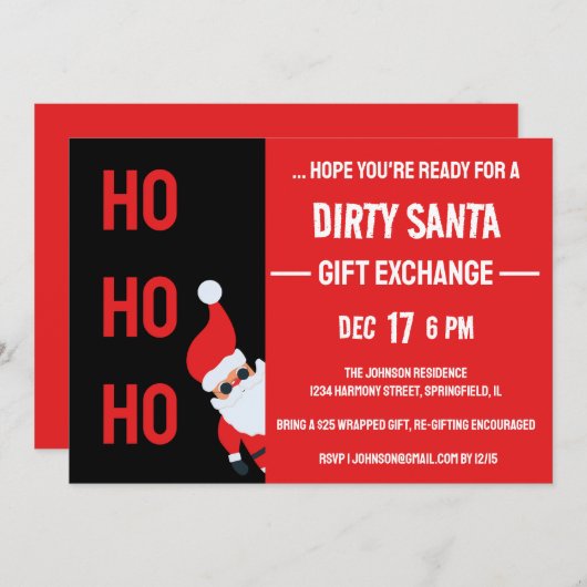 HO HO HO Vies Kerstfeest Zwart en Rood Kaart (Voorkant / Achterkant)