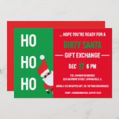 HO HO HO Vies Santa Gift Exchange Kerstfeest Kaart (Voorkant / Achterkant)