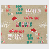 Ho Ho Ho Vintage Kraft Kerstpatroon Cadeaupapier (Vlak)