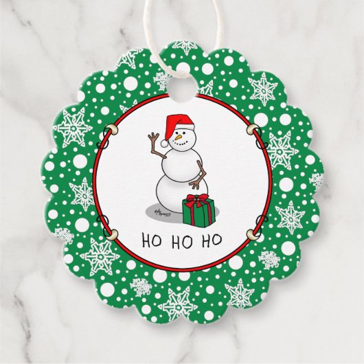 Ho Ho Ho Vrolijk Kerstman Schattige Sneeuwman Bedankjes Labels (Voorkant)