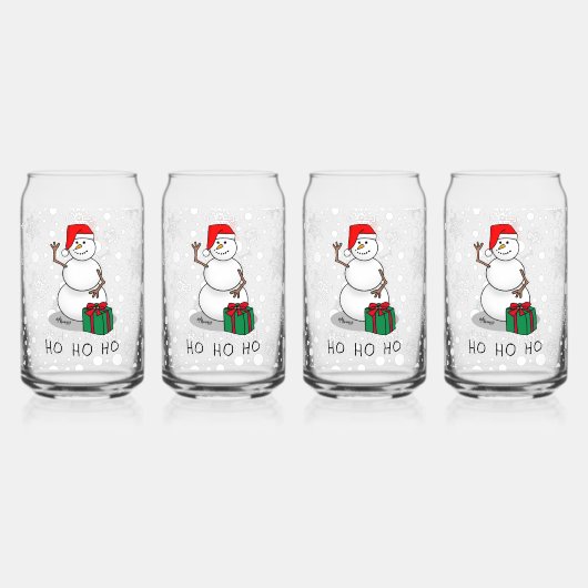 Ho Ho Ho Vrolijk Kerstman Schattige Sneeuwman Blikvorm Glas (Voorkant)