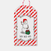 Ho Ho Ho Vrolijk Kerstman Schattige Sneeuwman Cadeaulabel (Voorkant)