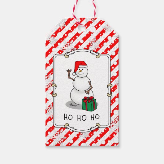 Ho Ho Ho Vrolijk Kerstman Schattige Sneeuwman Cadeaulabel (Voorkant)