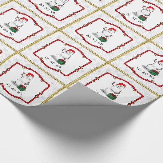 Ho Ho Ho Vrolijk Kerstman Schattige Sneeuwman Cadeaupapier (Hoek)