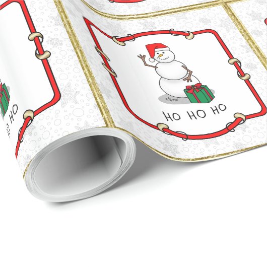 Ho Ho Ho Vrolijk Kerstman Schattige Sneeuwman Cadeaupapier (Rol Hoek)