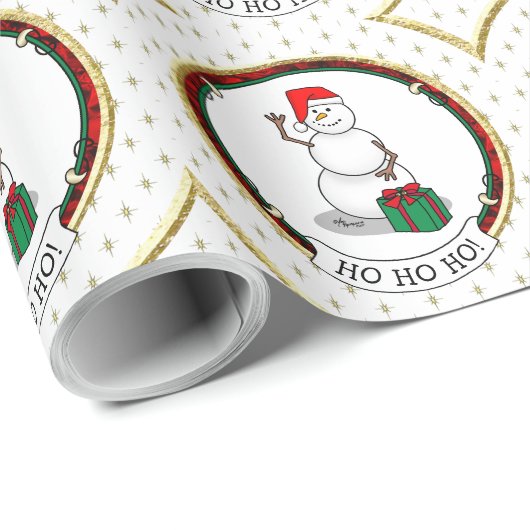 Ho Ho Ho Vrolijk Kerstman Schattige Sneeuwman Cadeaupapier (Rol Hoek)