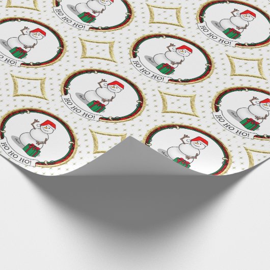 Ho Ho Ho Vrolijk Kerstman Schattige Sneeuwman Cadeaupapier (Hoek)