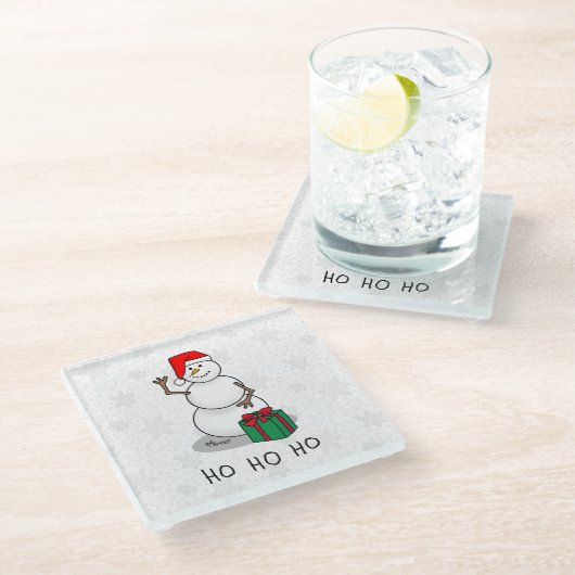 Ho Ho Ho Vrolijk Kerstman Schattige Sneeuwman Glazen Onderzetter (Schuin)