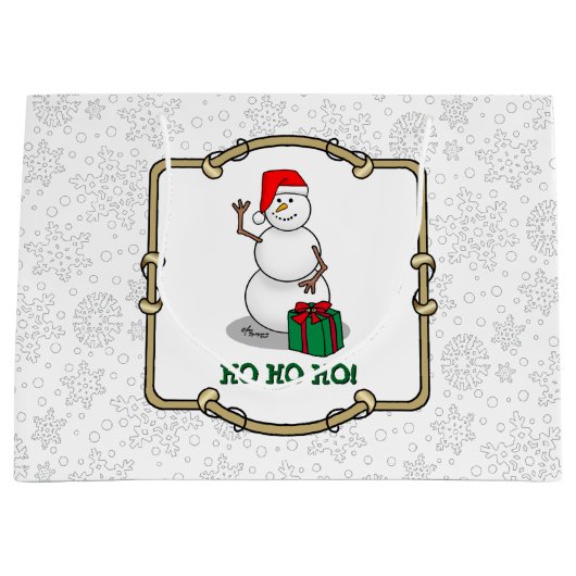 Ho Ho Ho Vrolijk Kerstman Schattige Sneeuwman Groot Cadeauzakje (Voorkant)