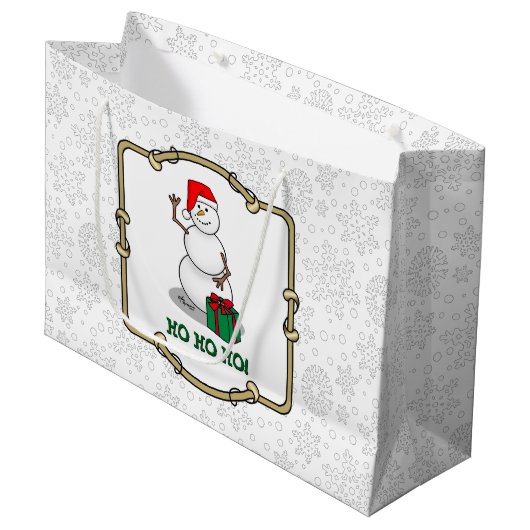 Ho Ho Ho Vrolijk Kerstman Schattige Sneeuwman Groot Cadeauzakje (Voorkant Gekanteld)