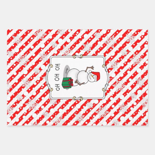 Ho Ho Ho Vrolijk Kerstman Schattige Sneeuwman Inpakpapier Vel (Voorkant)