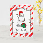 Ho Ho Ho Vrolijk Kerstman Schattige Sneeuwman Kaart (Gele Bloem)