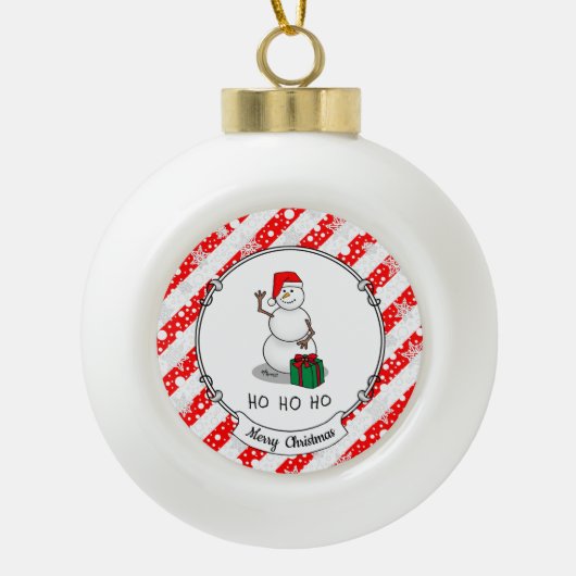 Ho Ho Ho Vrolijk Kerstman Schattige Sneeuwman Keramische Bal Ornament (Voorkant)