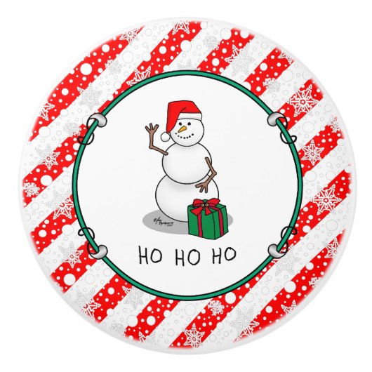 Ho Ho Ho Vrolijk Kerstman Schattige Sneeuwman Keramische Knop (Voorkant)