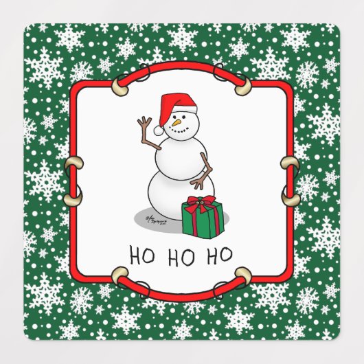 Ho Ho Ho Vrolijk Kerstman Schattige Sneeuwman Labels (Design 1)