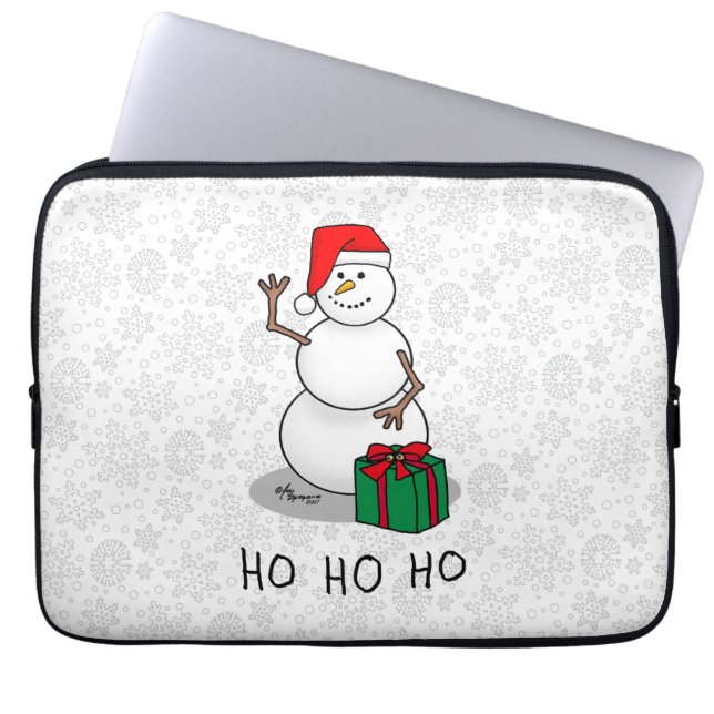 Ho Ho Ho Vrolijk Kerstman Schattige Sneeuwman Laptop Sleeve (Voorkant)
