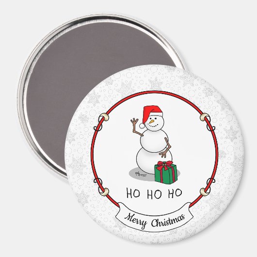 Ho Ho Ho Vrolijk Kerstman Schattige Sneeuwman Magneet (Voorkant / Achterkant)