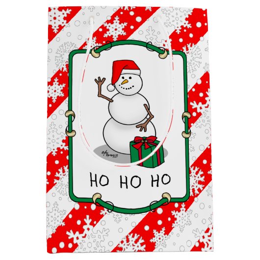 Ho Ho Ho Vrolijk Kerstman Schattige Sneeuwman Medium Cadeauzakje (Voorkant)