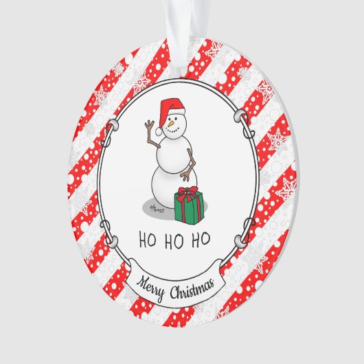 Ho Ho Ho Vrolijk Kerstman Schattige Sneeuwman Ornament (voorkant)