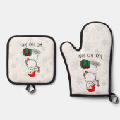 Ho Ho Ho Vrolijk Kerstman Schattige Sneeuwman Ovenwant & Pannenlap Set (Voorkant)
