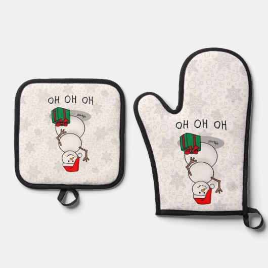 Ho Ho Ho Vrolijk Kerstman Schattige Sneeuwman Ovenwant & Pannenlap Set (Voorkant)