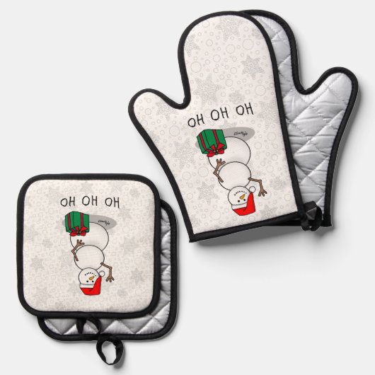 Ho Ho Ho Vrolijk Kerstman Schattige Sneeuwman Ovenwant & Pannenlap Set (Voorkant / Achterkant)