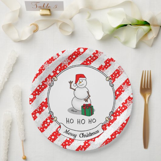 Ho Ho Ho Vrolijk Kerstman Schattige Sneeuwman Papieren Bordje (Huwelijk)