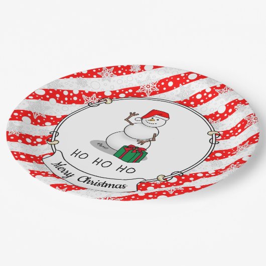 Ho Ho Ho Vrolijk Kerstman Schattige Sneeuwman Papieren Bordje (Gekanteld)