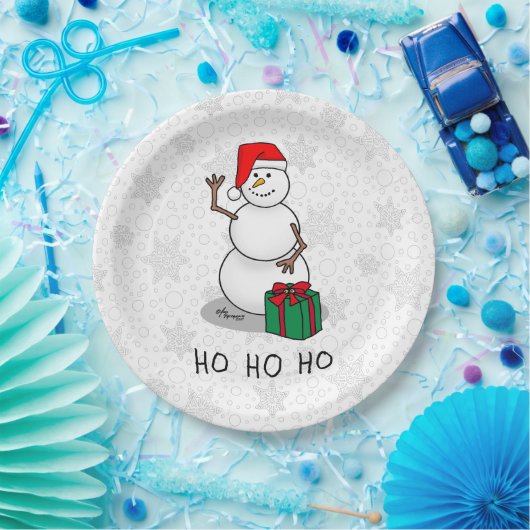 Ho Ho Ho Vrolijk Kerstman Schattige Sneeuwman Papieren Bordje (Feest)