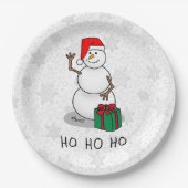 Ho Ho Ho Vrolijk Kerstman Schattige Sneeuwman Papieren Bordje (Voorkant)