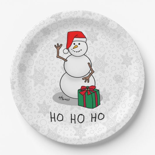 Ho Ho Ho Vrolijk Kerstman Schattige Sneeuwman Papieren Bordje (Voorkant)