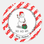 Ho Ho Ho Vrolijk Kerstman Schattige Sneeuwman Ronde Sticker (Voorkant)